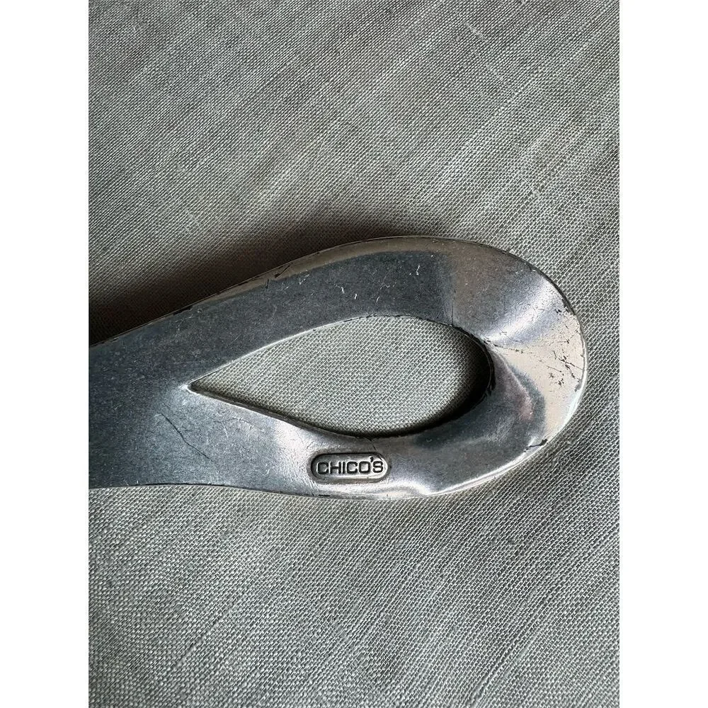 Chico's Women's Black Leather Belt Silver Claw Hook Buckle Size S/M